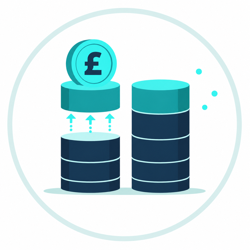 Two pay columns, the shorter one lifted level, with a pound coin on top