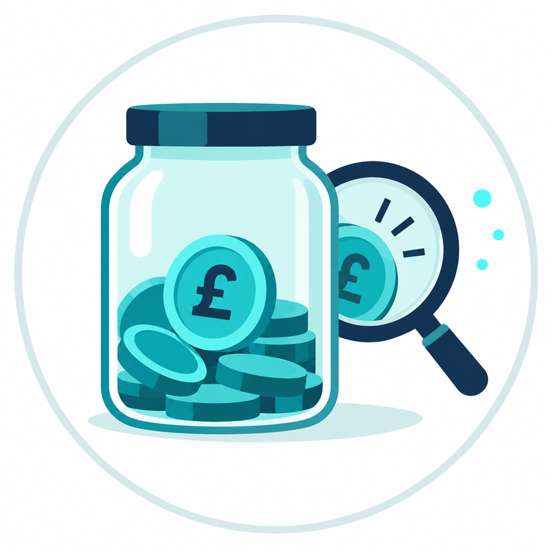 A pension jar of coins, with a magnifier finding one more